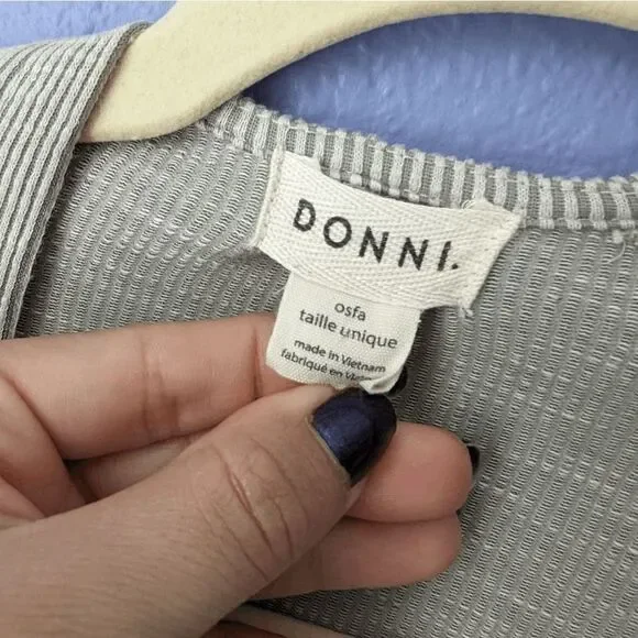 Anthropologie DONNI Ribbed Sweater Cardigan Striped Gray Pockets One-Size Relax